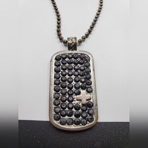 Onyx rhinestone dogtag cross necklace N1510‎
